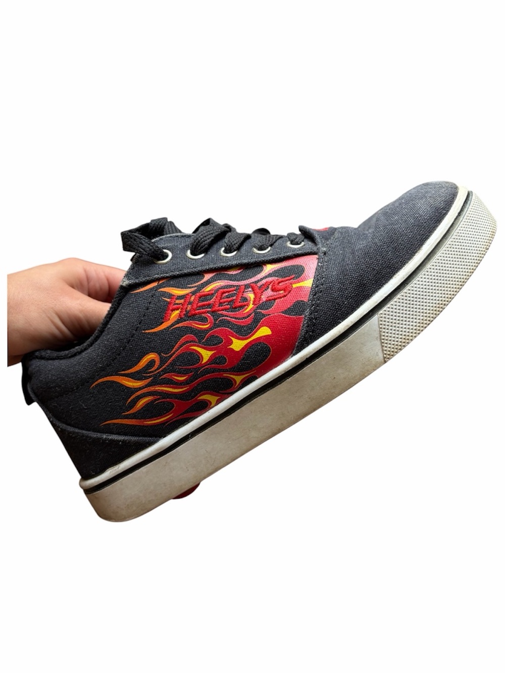 Heelys Flame Print Roller Shoes Black Red Skate Sneakers Youth Size 5 Unisex